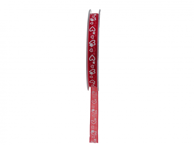 Rotolo nastro "Ari" rosso con cuori bianchi, altezza 10 mm, lunghezza 20 metri