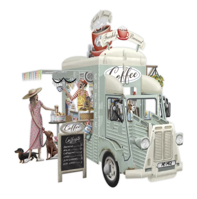 Biglietto POP-UP tridimensionale "Furgone del caffè"