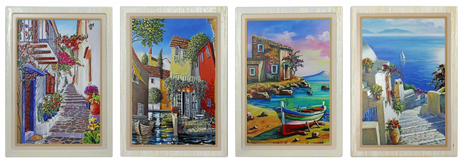 Quadro in metallo con paesaggi, 18x25 cm, soggetti assortiti in scatola con finestra