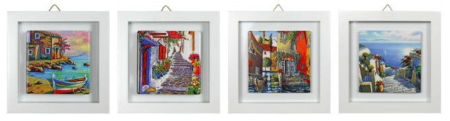 Quadro in ceramica con paesaggi, 15x15 cm, soggetti assortiti, con scatola regalo