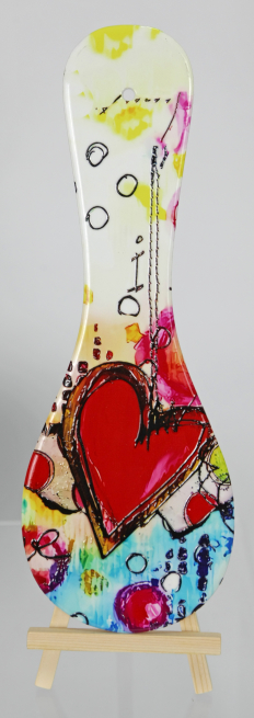 Poggia cucchiaio in ceramica con cuori, 10x27.5 cm, in scatola regalo con finestra