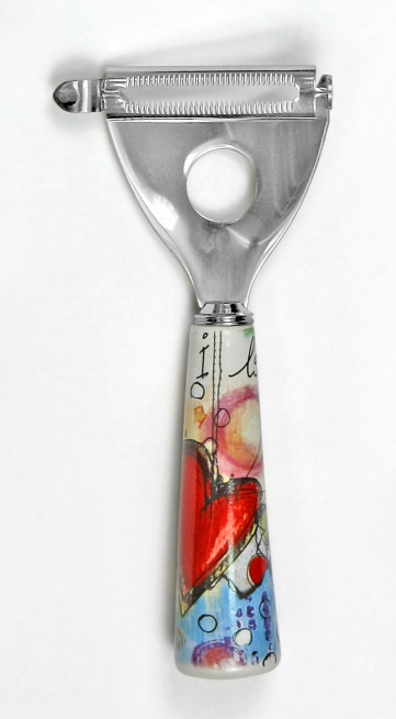 Pelapatate manico in porcellana con cuori, lunghezza 14 cm, con scatola regalo