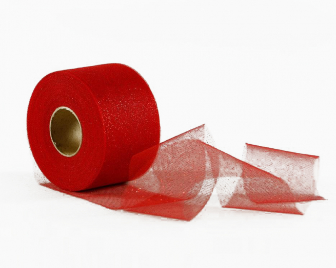 Rotolo nastro tulle con glitter altezza 6 cm, lunghezza 50 mt