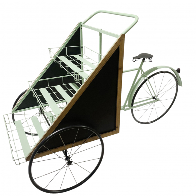 Bicicletta in metallo con espositore, 80x175 cm, altezza 115 cm