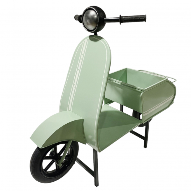 Vespa in metallo con espositore, 52x117 cm, altezza 105 cm
