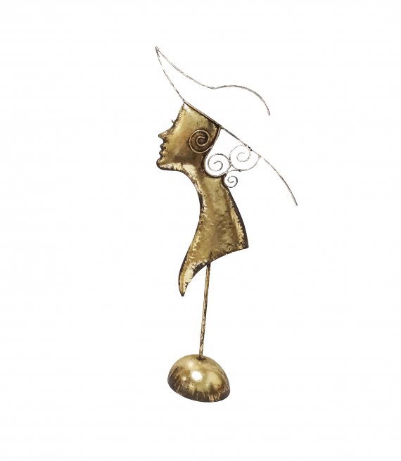Sagoma di donna con capelli ricci oro, 13x32 cm, altezza 74 cm