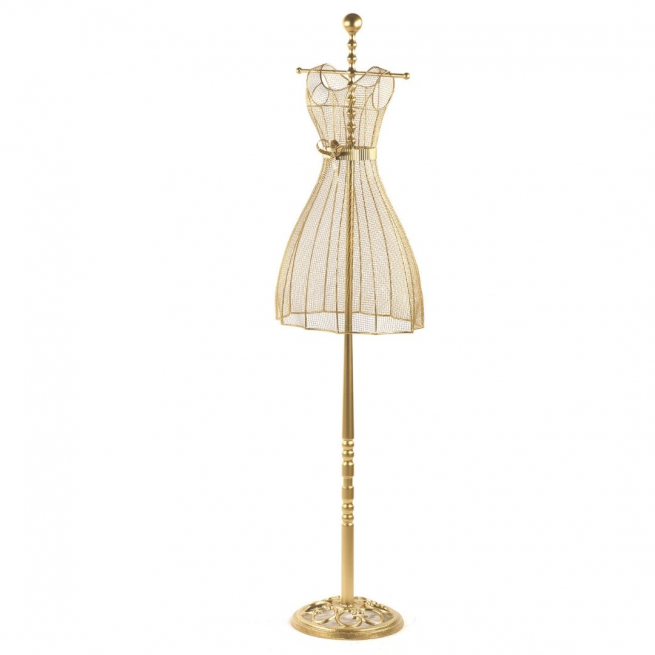 Manichino "Royal" in rete di metallo oro, 30x44 cm, altezza 150 cm
