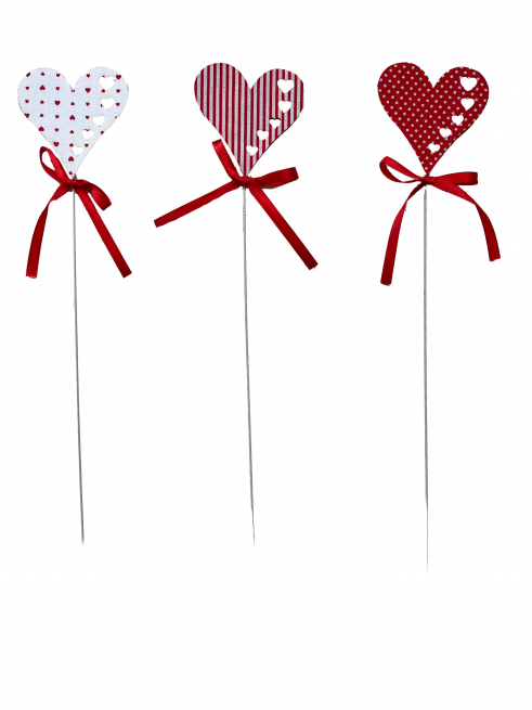 Pick cuore in panno diametro 7 cm, altezza 35 cm, confezione da 18 pezzi