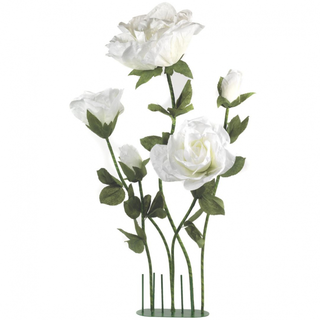 Rose bianche impermeabili con base, altezza 240 cm