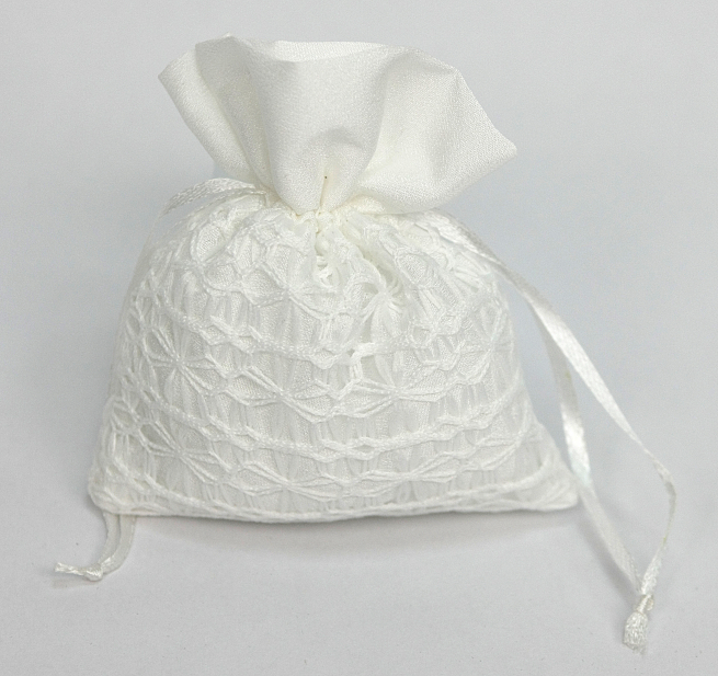 Sacchetto in tessuto bianco con pizzo, 10x12 cm, confezione da 12 pezzi