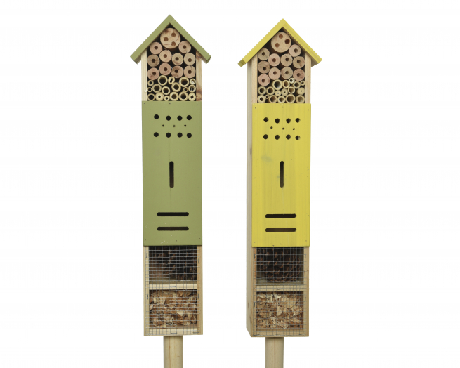 Casetta per insetti da esterno in legno e bamboo, altezza 118 cm, colori assortiti