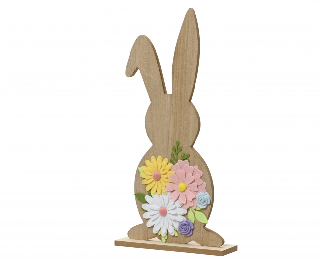 Sagoma coniglio in legno con fiori in feltro, 6x20 cm, altezza 40 cm