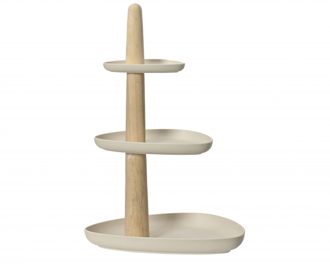 Alzata 3 piani in fibra di bamboo avorio, 35x45 cm, altezza 30 cm