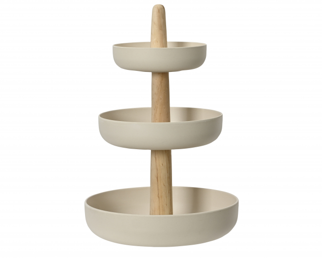 Alzata 3 piani in fibra di bamboo avorio, diametro 30 cm, altezza 50 cm