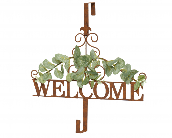Scritta "Welcome" in ferro con ghirlanda e ganci, 39.5x39.5 cm, spessore 10 cm