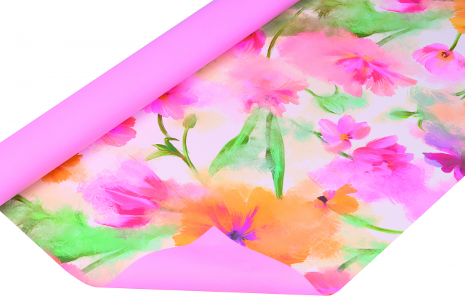 Bobina perlata "Aquarelle" fantasia fiori, interno lavanda 40my, altezza 1 metro, lunghezza 25 metri