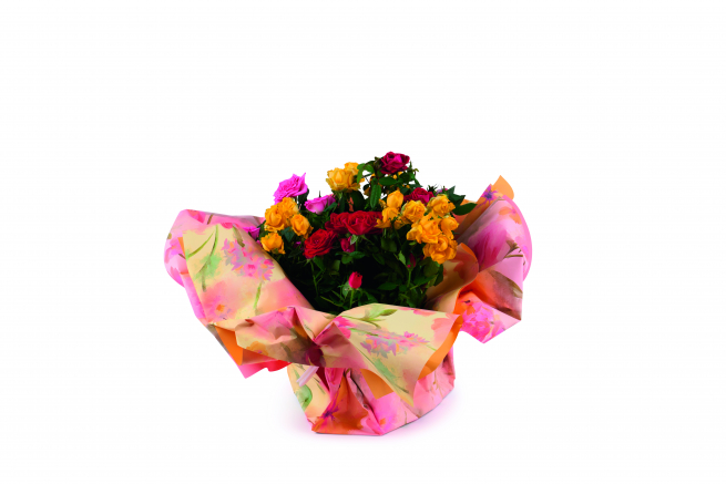 Bobina perlata "Aquarelle" fantasia fiori, interno lavanda 40my, altezza 1 metro, lunghezza 25 metri