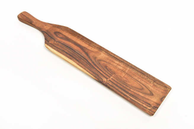 Vassoio in legno naturale scavato con manico,  formato 10x50 cm, altezza 1.5 cm