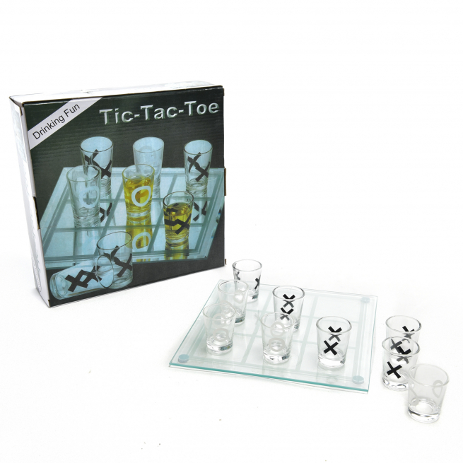 Gioco "Drink Tris" con 9 bicchieri, formato 21.5x21.5 cm, in scatola regalo