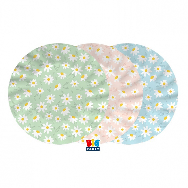 Piatto in cartoncino fantasia "Margherite", diametro 20 cm, confezione da 6 pezzi