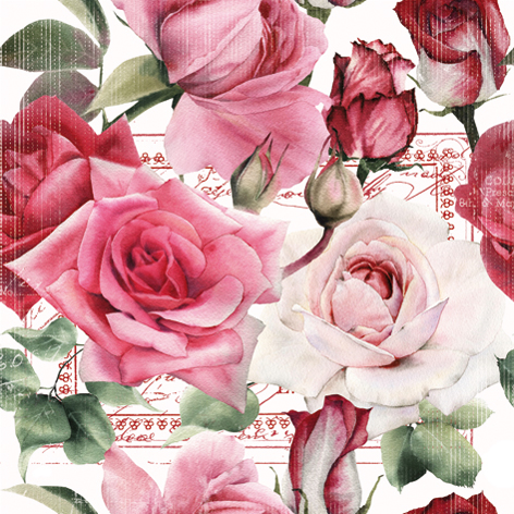 Tovagliolo in carta 3 veli stampa "Rose", 33x33 cm, confezione da 20 pezzi