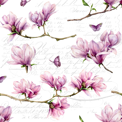 Tovagliolo in carta 3 veli stampa "Magnolia rosa", 33x33 cm, confezione da 20 pezzi