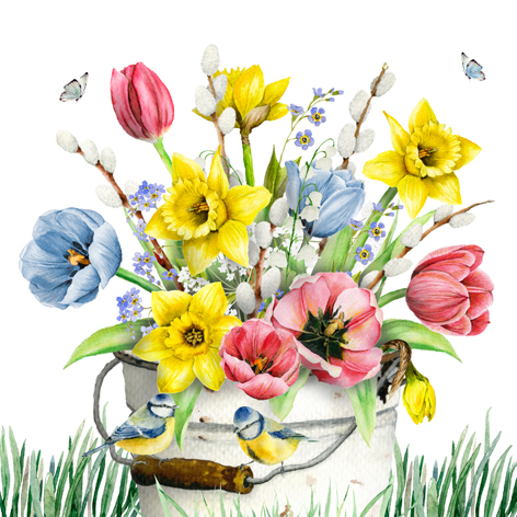 Tovagliolo in carta 3 veli stampa "Vaso di fiori", 33x33 cm, confezione da 20 pezzi