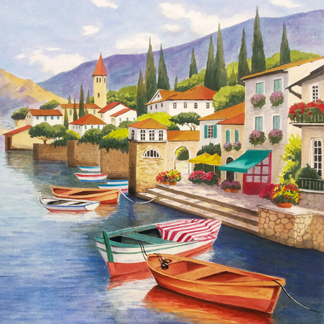 Tovagliolo in carta 3 veli stampa "Barche sul mare", 33x33 cm, confezione da 20 pezzi