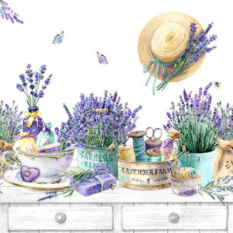 Tovagliolo in carta 3 veli stampa "Vasi di lavanda", 33x33 cm, confezione da 20 pezzi