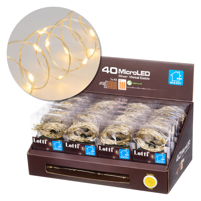 Filo lineare 40 microled a batteria, luce calda, filo in metallo, uso interno ed esterno, lunghezza 4 metri