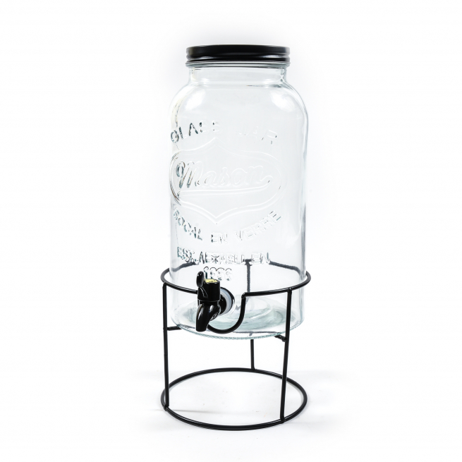 Dispenser in vetro da 5 litri con supporto in metallo, diametro 17 cm, altezza 39.2 cm, in scatola regalo