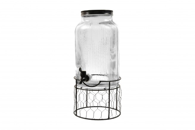 Dispenser in vetro da 5.5 litri con supporto in metallo, formato 20x25 cm, altezza 42 cm, in scatola regalo