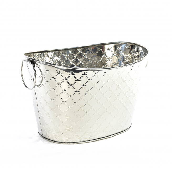 Secchiello portabottiglie ovale in acciaio argento, formato 26x39 cm, altezza 23 cm