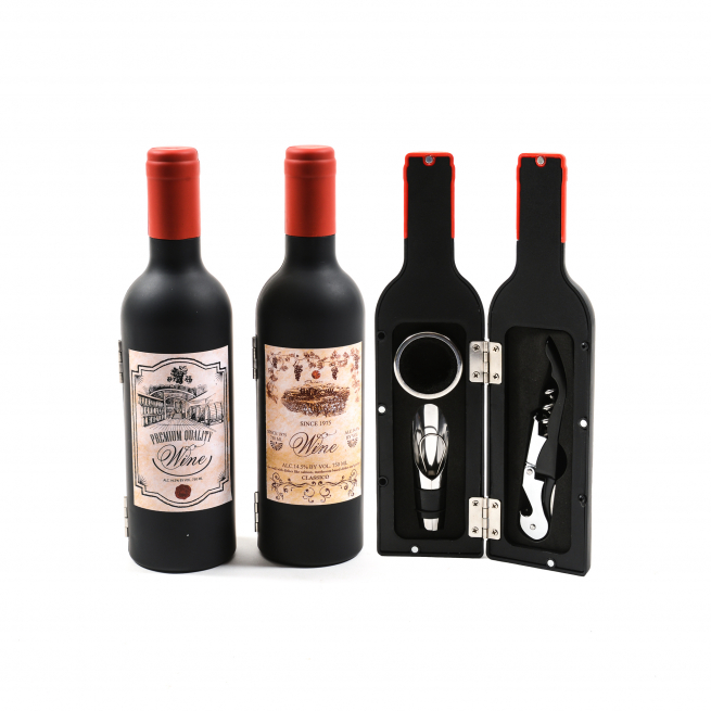 Set sommelier da 3 pezzi in cofanetto bottiglia, diametro 6 cm, altezza 23 cm, soggetti assortiti, con scatola regalo