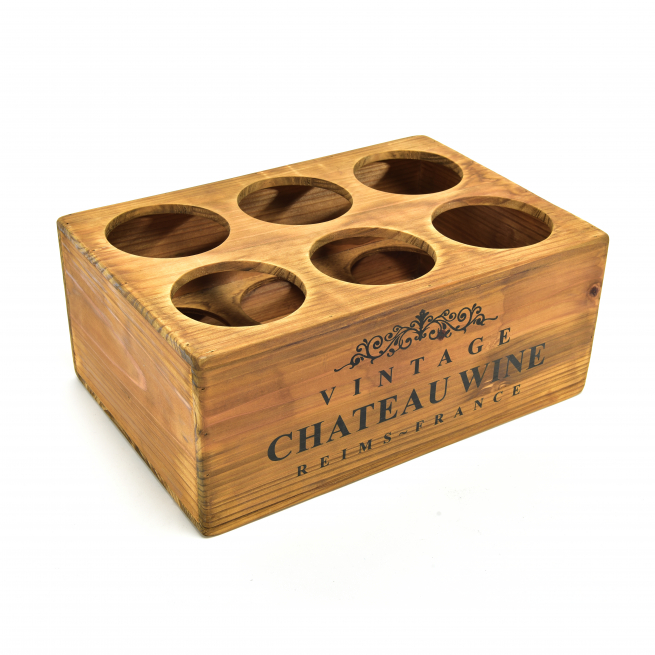 Cestello portabottiglie in legno 6 posti, formato 26x38 cm, altezza 16 cm
