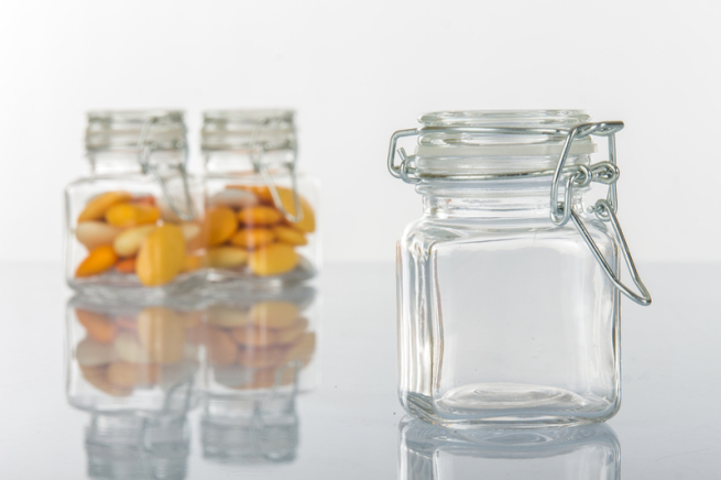 Vasetto in vetro da 80 ml, con base quadrata e chiusura ermetica, confezione da 12 pezzi