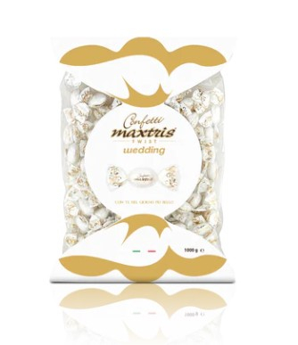 Confetti bianchi "Maxtris" twist incartati singolarmente, busta da 1 kg