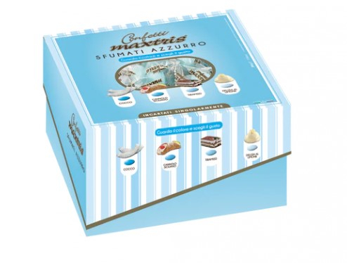 Confetti "Maxtris" sfumati azzurro incartati singolarmente, confezione da 500 gr