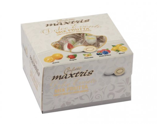 Confetti bianchi "Maxtris" mix frutta incartati singolarmente, confezione da 500 gr