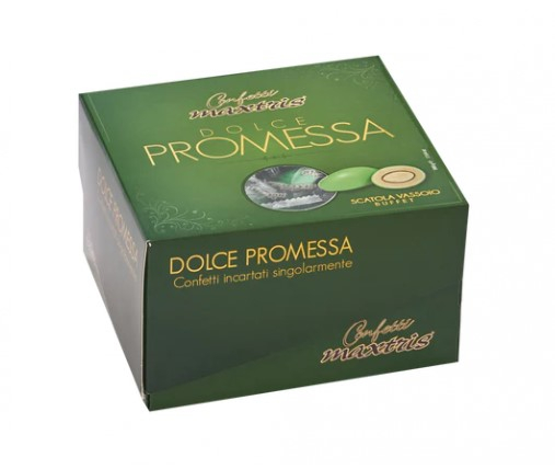 Confetti verdi "Maxtris" dolce promessa incartati singolarmente, confezione da 500 gr