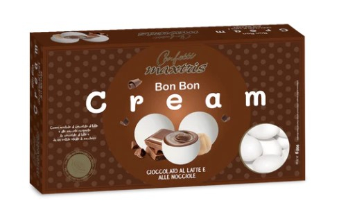 Confetti bon bon bianchi "Maxtris" cream cioccolato al latte e nocciola, confezione da 900 gr