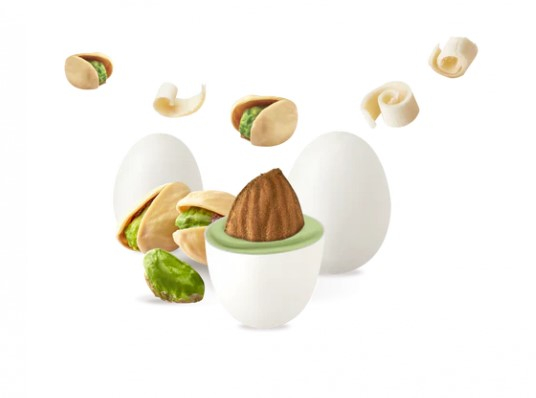 Confetti bianchi "Maxtris" twist pistacchio incartati singolarmente, busta da 1 kg