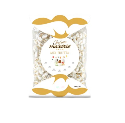 Confetti bianchi "Maxtris" twist frutta incartati singolarmente, busta da 1 kg