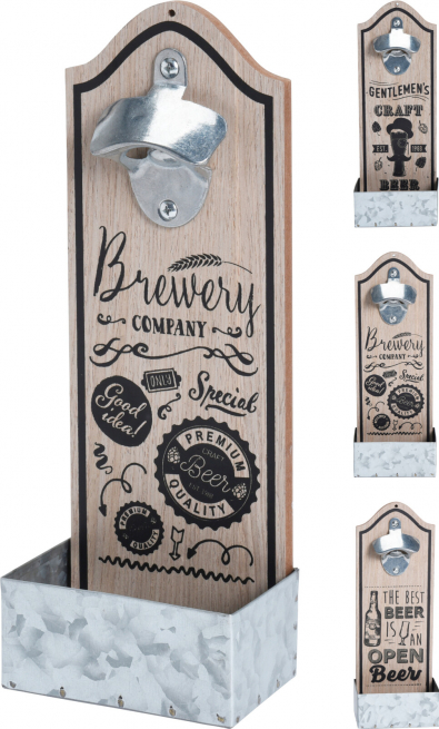 Apribottiglia in MDF con base in metallo, soggetti assortiti