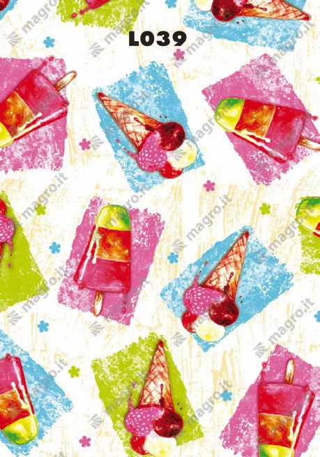 Carta pelle aglio stampa "Gelati", formato 75x100 cm, cartone da 5 kg