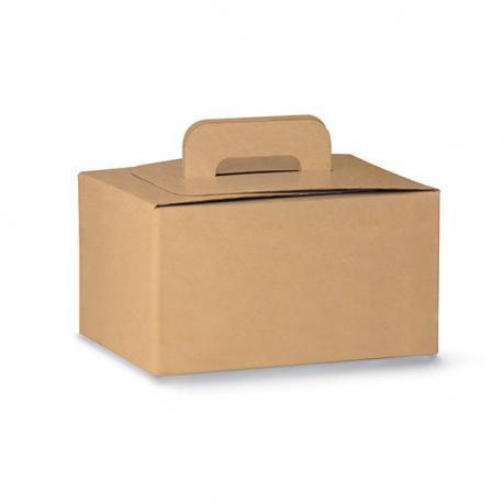 Scatola bauletto take-away con maniglia in cartoncino riciclato avana 20x28cm h.14, confezione da 10 pezzi