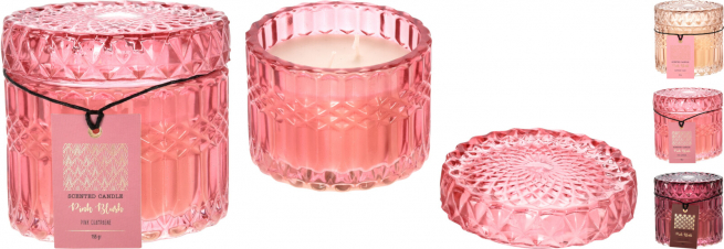 Candela in vaso di vetro, diametro 9 cm, altezza 8 cm, colori assortiti
