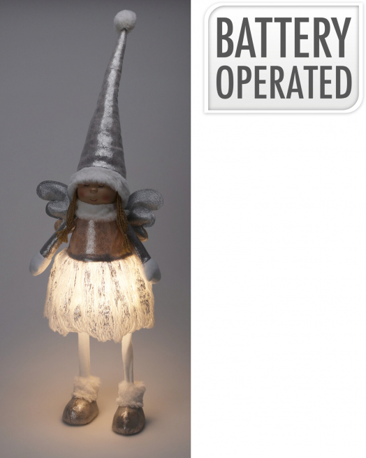 Angelo argento con led, altezza 81 cm