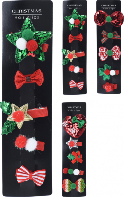 Clip natalizia per capelli, confezione da 5 pezzi assortiti