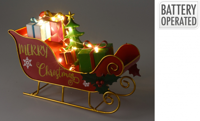 Slitta in metallo con luci led, 20x27 cm, modelli assortiti